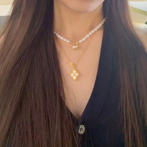 Heart Lock Rice Pearl Collar Necklace – Elegant, Versatile & Modern